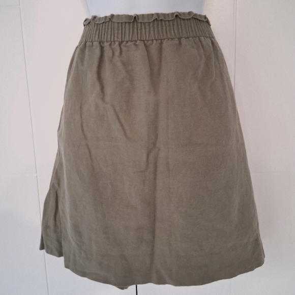 J. Crew/ Linen Blend/ Khaki Green Mini Skirt/ Elastic Waistband/ Size US 12 - Picture 2 of 12